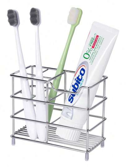1pc Stainless Steel Toothbrush Holder, Multi-Function Toothpaste Stand Toothbrush Storage, Bathroom Vanity Organizer, Cosmetic Shelf, Draining Rack, Bathroom, Toothbrush Holder, Bathroom Accessories, Toothbrush Case, Decor