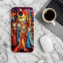 1PC Phone Case ,  Stained Glass Cat Kingdom , Stylish Phone Case, Phone Decoration, All-around Lens Protection, Creative Small Gift, Funny Gift for Boys and Girls - ブラック - チェックする 6