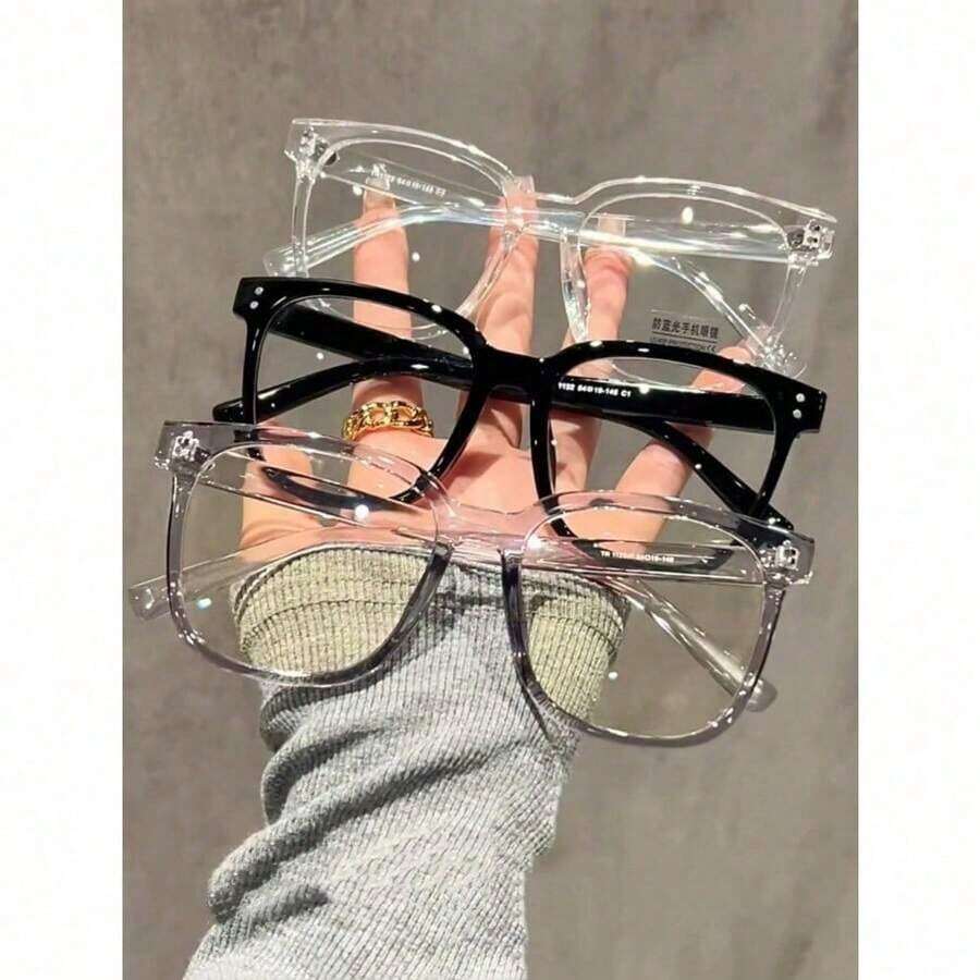 1pc Glasses - Fashion Square Fake Eyeglasses, Face-Flattering,Anti Ray Computer Gaming Glasses, Blue Blockers Glasses For Women/Men,Daily Versatile School Style - màu đen - Xem 1
