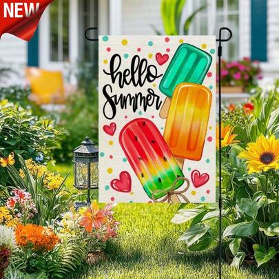 Summer Welcome Garden Flag 12x18 Inch Double Sided Seasonal Decor - Popsicle Burlap For Yard Porch Outdoor, Front Door Hanging Sign, Spring Holiday Backyard Party Decoration, No Pole Included