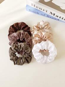 6pcs Satin Fabric Scrunchies Set, High Elasticity Non-Damaging Hair Ties, Simple Versatile Ponytail Accessories - Multicolor - View 8