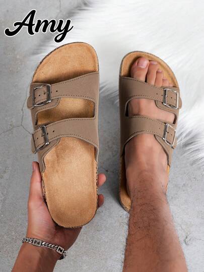 Sandalias de hombre de doble hebilla para el verano, zapatos casuales unisex para exteriores, equipados con dobles hebillas de metal que ofrecen talla grande opciones de talla. Diseño de moda con correas ajustables para un uso cómodo. Estas elegantes chanclas de playa están hechas de unicolor retro de alta calidad, fáciles de usar.