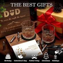 Whiskey Stones Gift Set - Whiskey Glass Set Of 2 - Granite Chilling Whiskey Rocks - Scotch Bourbon Box Set -Father's Day Birthday Gifts For Men Drinking Gift For Dad Him Husband Party Holiday Present LQ02W - 直筒玻璃杯+不鏽鋼石子送給爸爸 - 查看 5