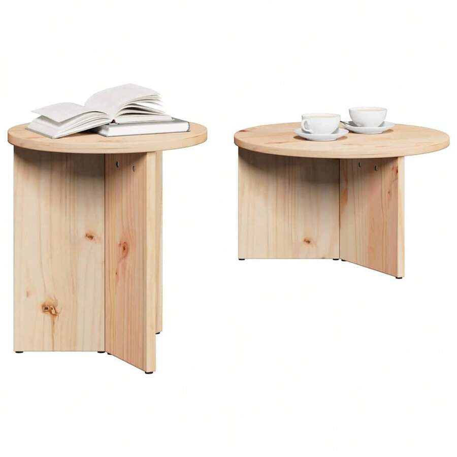 vidaXL Tavolino basso 2 pz Naturel Bois de pin massif - Castano - Visualizzare 1
