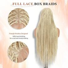 32英寸盒式辫假发，三角形盒式辫假发，蕾丝前额无结编织合成假发，预先拔毛并带有婴儿发