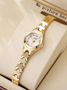 1pc Stylish Compact Arabic Numeral Scale Dial Steel Band Quartz Watch, Suitable For Birthday Gift, Year-End Promotion, Singles Day - Gold - View 5