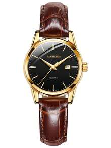 Girl's 30M Waterproof Watch Luminous Dial Mineral Glass Leather Strap Casual Quartz Wristwatch - Gold - View 14