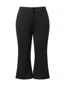 Women's Spring Summer Capri Pants Low Waist Solid Color/Dot Print Slim Fit Cropped Trousers - Black - View 6
