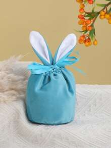 1pc Easter Bunny Bag, Velvet Drawstring Rabbit Ear Design, Rabbit Candy Gift Bag For Cookies, Chocolates, Eggs, Rabbit Party, Birthday, Wedding, Baby Shower, Rewards - Multicolor - View 10