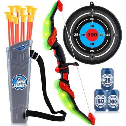 Juego de Arco y Flecha para Niños - Set de Tiro con Arco con Luces, 10 Flechas con Ventosa, Objetivo, Carcaj y Latas de Puntuación, Juguetes para Interior y Exterior, Regalo para Niños y Niñas,37858760