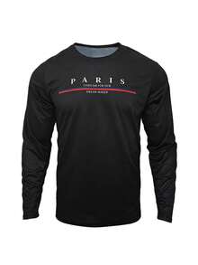 DONUTFOX Men's Paris Casual Long-Sleeve Style With A Fashionable Letter Pattern, Men's Casual Pullover Sweatshirt, Long-Sleeve Sports T-Shirt, Perfect For Sports, Casual Wear, And Everyday Outfits In The Spring And Summer Seasons. - Black - View 12