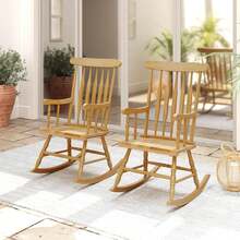 Lifezeal Solid Wood Rocking Chair Porch Rocker Indoor Outdoor Seat Glossy Finish Black Natural - Natural Color - View 4