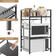 Royalswill Expandable Microwave Rack, Organiser, 2 Tier Microwave Rack Storage Rack Kitchen Corner Rack Desktop Printer Rack, Baker's Rack - สีดำ - ดู 7