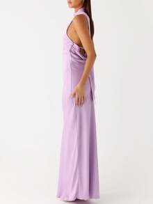 Women Scarf Maxi Dress Silk Halter Neck Tie Up Backless Bodycon Dress Cowl Back Draped Party Wedding Guest Cocktail Dresses With Neck Scarf - 紫色 - 查看 4