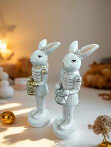 1pc Vintage Rabbit Nutcracker Decor, Realistic & Cute Rabbit Shaped Nutcracker With Gold & Silver Accents, Ideal For Easter And Christmas Home Decor, Perfect Holiday Celebration Gift - Multicolor - View 5