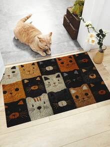 1件装可爱猫咪印花门垫/浴室垫，卡通风格，涤纶材质，防滑底，可机洗，经久耐用，适用于室内入口、厨房、户外，也可作地毯、客厅、卧室、浴室、房间装饰、办公室装饰等。 - 彩色 - 查看 1