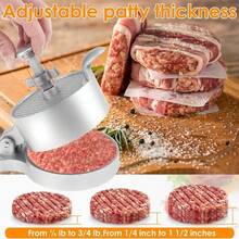 汉堡肉饼制作器 铝合金手动厚度可调汉堡肉饼压饼器 适用于牛肉烹饪烧烤汉堡肉饼厨房工具