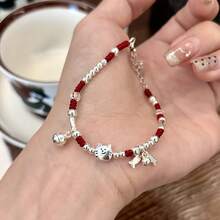 1pc Cute Kawaii Cat & Fish Red Rope Bracelet With Bell, Adjustable Lucky Charm For Friends/Students/Couples - Cat Hand-knitting - View 11