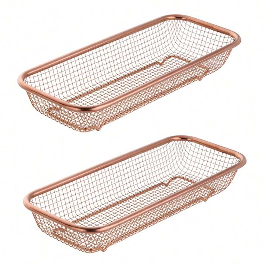 Kitchen Drawer Organizer, Stainless Steel Storage Container Rose Gold Metal Cabinet Storage Basket For Holding Silverware Kitchen Utensil, Pack Of 2 - RoseGold - View 1