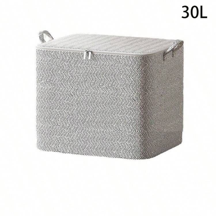 Grey & White Minimalist Fabric Storage Organizer Bag, Suitable For Blankets And Clothes, Zipper Design, Ideal For Wardrobe Organization - Multicolor - View 10