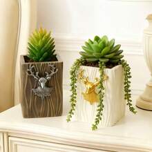 1个创意驯鹿造型多肉植物花盆，适合客厅、阳台、办公桌装饰 - 乔迁新居礼物 - 鹿頭花盆 - 查看 4