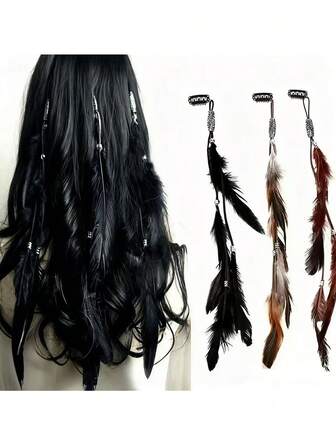 Artificial Feather Band Snap Clip Bohemian-Style Feather Tassel Hair Extension Clip, Suitable For Women's Daily Use