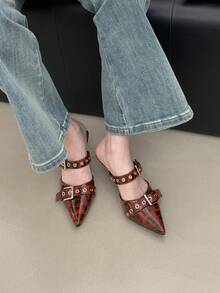 Women's Pointed Toe Mule Slip-On Shoes, Silver High Heel Backless Slides - Multicolor - View 6
