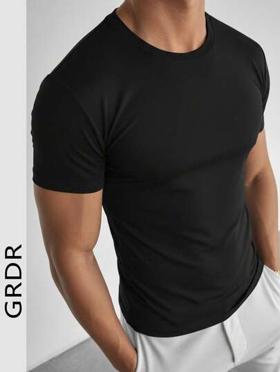  GRDR Herren Sommer einfarbiges Rundhalsausschnitt Kurzarm T-Shirt, klassisch casual einfarbiges Kurzarm, vielseitig