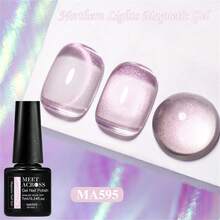 MEET ACROSS 1 Bottle 7ml Pink Aurora Water Gloss Cat Eye Gel Nail Polish, Aurora Glitter Crystal Magnetic Semi-Permanent Removable UV LED Nail Polish, Nail Art DIY, Home And Nail Salon Supplies - 粉色 - 查看 2