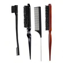 4-Piece Unisex Boar Bristle Hairbrush And Beard Brush Set, Smoothing Hairbrush, Smoothing Hairbrush Set, Beard Brush, Dense Bristle Hairbrush, Suitable For Long And Thick Curly, Wavy And Dry Hair Gifts For Her / Gifts For Him/Romantic Gift/Love Gift/Couple Gift/Valentine Present/Valentine - Multicolor - View 11