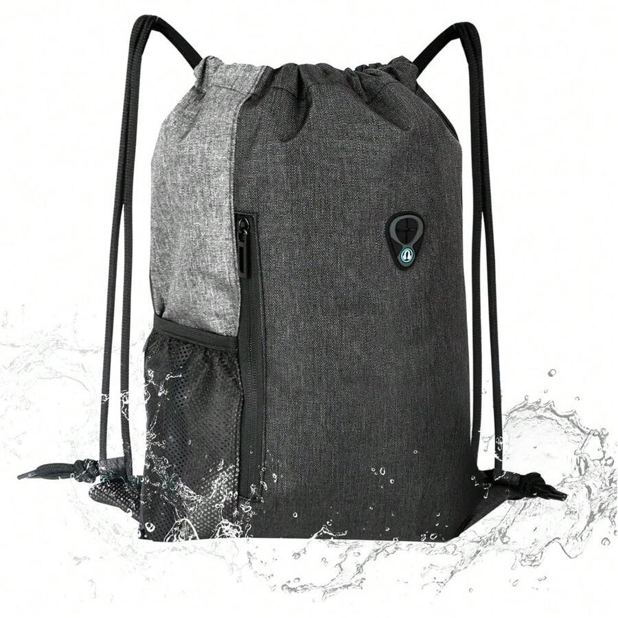 mhjMochila deportiva con cordón mochila impermeable de tela Oxford con bolsillo de malla para botella de agua y orificio para auriculares para estudiantes hombres y mujeres rojosleeping Bags - Gris - Ver 1