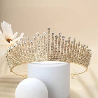 1pc Luxury High-End Fully Rhinestone Embellished Crown Headpiece, 16k Gold Plated, Suitable For Formal Occasions, Parties, Birthdays, Weddings And Other Formal Attire Accessories, Coronas, Tiara, Costume Crown, Hair Circlet For Valentine's Day Valentine's Day Accessories Gift