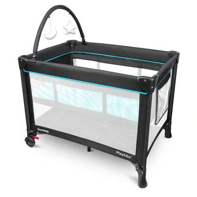 Lightweight Foldable Baby Playard With Bassinet & Storage – Portable Playpen With Lockable Wheels