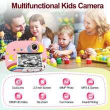 Fotocamera digitale giocattolo per bambini con stampa istantanea, con doppia fotocamera frontale e posteriore | Videocamera selfie HD 1080P su schermo da 2,4" per bambini da 3 a 12 anni | [Tre opzioni tra cui scegliere: singola macchina fotografica o singola macchina fotografica + scheda 32GB + 5 set di carta per stampante e pacchetto di aggiornamento (singola macchina fotografica + scheda 32GB + 5 set di carta per stampante + piccoli set di pacchetti)] | Regalo portatile per Natale, Ognissanti, compleanno, festival musicale, stagione di matrimoni, fotocamera portatile, fotocamera giocattolo - XX-Multicolore - Visualizzare 8
