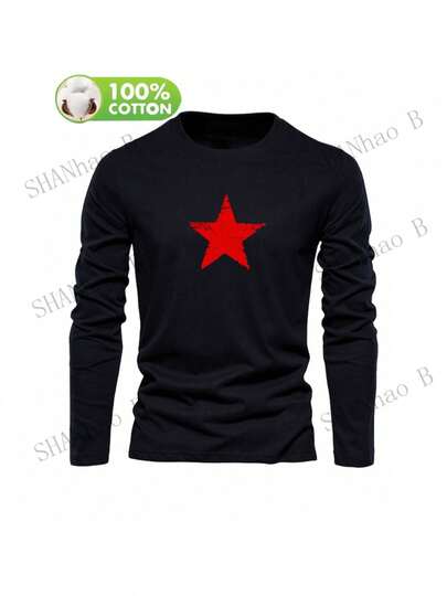 1pcsMen's 100% Cotton Long Sleeve T-Shirt With Cold-Resistant Casual Round Neck Top - Machine Washable Geometric Shirt For Gym, Training, Outdoor & Daily Wear - Winter & Autumn Essential Layering Piece (Regular Fit)180gMen's T-Shirt 100% Cotton Drop Shoulder Autumn Thick Sturdy Work-Casual​Men's T-Shirt 100% Cotton Drop Shoulder Autumn Thick Sturdy Work-Casual​