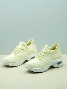 Giày thể thao nữ màu trắng và hồng, kiểu dáng slip-on, có đệm, giảm sốc, phù hợp cho chạy bộ, dạo chơi, khiêu vũ, cho con bú, giày đế xuồng. - Màu be - Xem 7