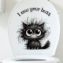 1 Sheet Cute White Cat Lucky Charm Toilet Sticker, Green Hat + Floral Bowtie Decor For Shower Room & Home, Self - Adhesive Easy Install