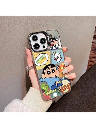 Local Delivery Popcorn Shin-Chan Compatible With Apple 17 Pro Phone Case 16 Pro Silver IMD 15 Cartoon 14 Pro European And American Hard 11