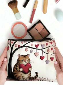 1个双面可爱猫咪图案化妆包，双层旅行洗漱包，带拉链内袋，可作零钱包、文具收纳包使用，是圣诞节、万圣节、生日、毕业季送给女性、朋友、家人和学生的理想礼物。 - 彩色 - 查看 3