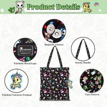 Official Tokidoki Canvas Tote Bag With Unicorno Keychain Cute Shoulder Bag Purses For Women Shopper Bag Handbag Travel Purse Charm - 黑色 - 查看 4