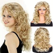 Fashionable Long Blonde Curly Hair, Fluffy And Large Curls, Synthetic Synthetic Fiber Wig Head Cover - Multicolor - View 8