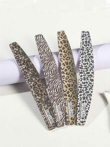 4pcs Leopard Print Nail Files, Crescent Shaped, Ergonomic Design, Convenient For Buffing And Shaping, Comfortable Grip, Suitable For Daily Use, Travel And Nail Salons - Multicolor - View 7