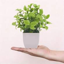 4/1 Piece Set Artificial Mini Potted Plants, Plastic Fake Potted Plants, Faux Greenery, White Planter Pots, Suitable For Home, Indoor, Office, Dining Table, Farmhouse, Garden And Bathroom Decor, Easy Maintenance - Olive Green - View 8