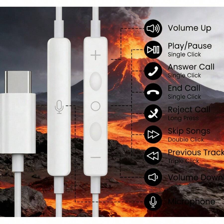 15 14 13 12 11 Pro Wired Earphones Type C Port In Ear Gaming Headphones With Mic High Bass Music & Gamer - trắng - Xem 1