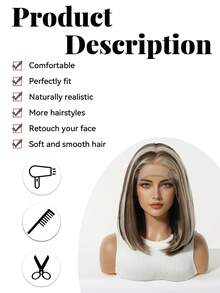 Tóc giả ren HD 13 * 4 inch, tóc giả bob 12 inch, kiểu tóc ngắn cao cấp thanh lịch, tóc giả tổng hợp chịu nhiệt độ cao, thích hợp sử dụng hàng ngày, du lịch nghỉ lễ, họp mặt gia đình, Giáng sinh, nhập vai, món quà Giáng sinh hoàn hảo cho các cô gái - Màu nâu highlight - Xem 8