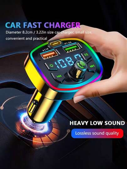 1pc Car MP3 Player, Wireless Connection, Fast Charging, Support TF Card & USB, Colorful LED Display, With Car Charger, Working Voltage ≤36V, Battery Not Included, Suitable For All Vehicles, Birthday Gift For Boyfriend/Dad