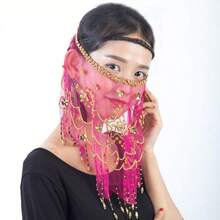 1 件装女士肚皮舞面纱，精美串珠亮片肚皮舞配饰 - 彩色 - 查看 12