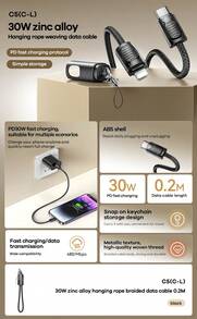 REMAX Cable de carga portátil con cordón C5 (C-L): cordón integrado para fácil transporte y almacenamiento; admite carga rápida PD 30W; transmisión de datos estable; negro. - Negro - Ver 4