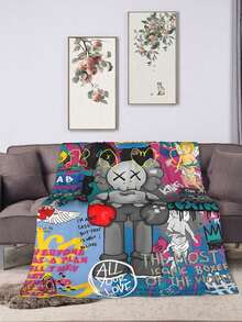 1pc Kawss Kawaii Kaw Anime Glam Style Flannel Blanket Super Soft Warm Bed Blanket Sofa Bedding Bedroom Sofa Office Car Four Seasons Cozy Shaggy Blanket Girls Boys Adult Gift - màu đen - Xem 6