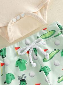Conjunto de golf para bebé recién nacido de 0 a 12 meses: Empaquetando mis pañales, quot;Voy a jugar al golf con papáquot;, mameluco, pantalón y sombrero, conjunto de 3 piezas - Verde claro - Ver 4